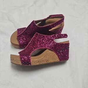 Sparkling Fuchsia Glitter Wedge Sandals